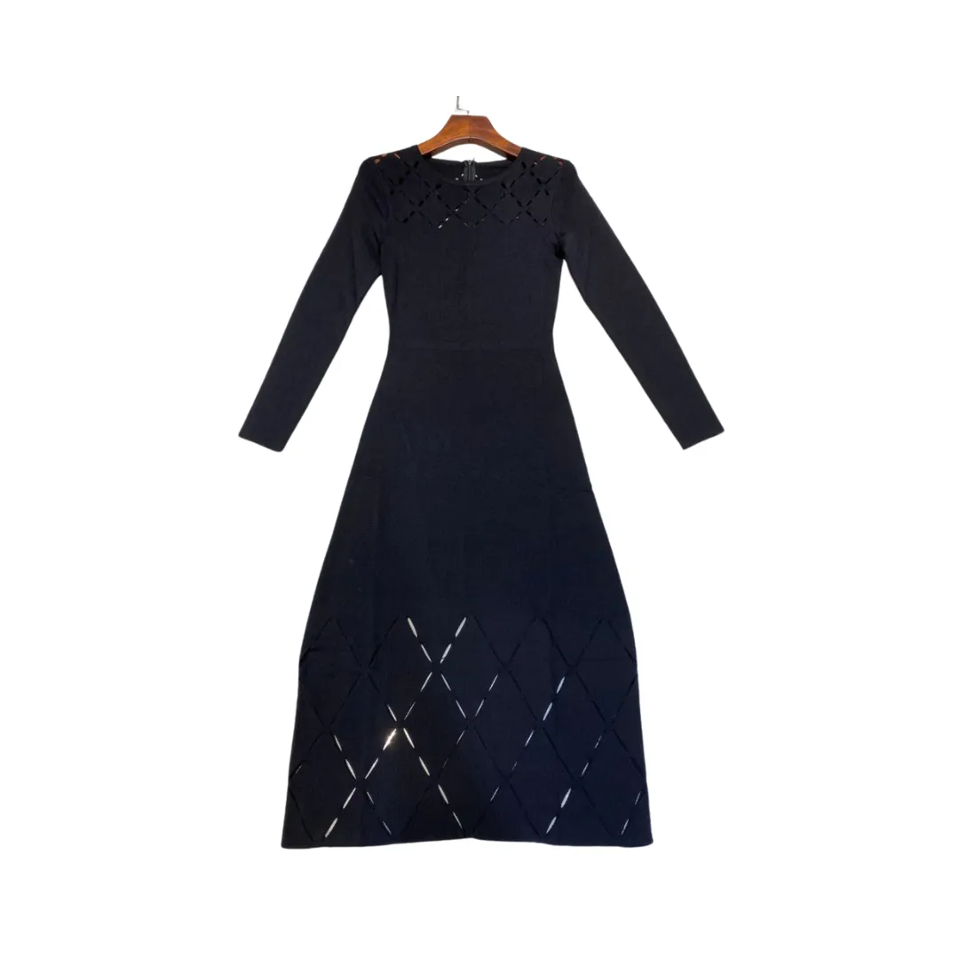 Pre Order:  Solid Diamond Hollow Knitted Midi Dress