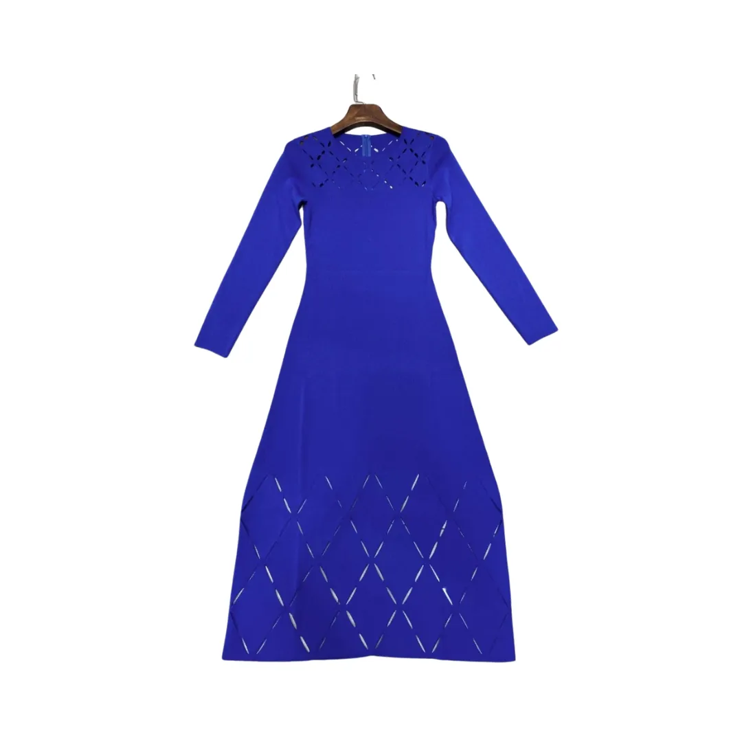 Pre Order:  Solid Diamond Hollow Knitted Midi Dress