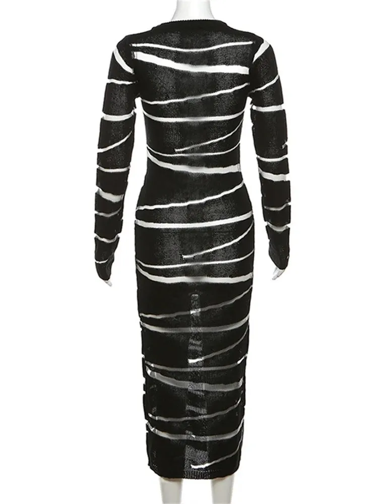 Pre Order:  Striped Semi-Sheer Maxi Knit Dress