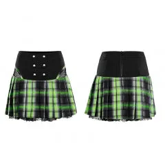 Punk Sweet Cool Girl School Style Sexy Lace Pleated Plaid Mini Skirt