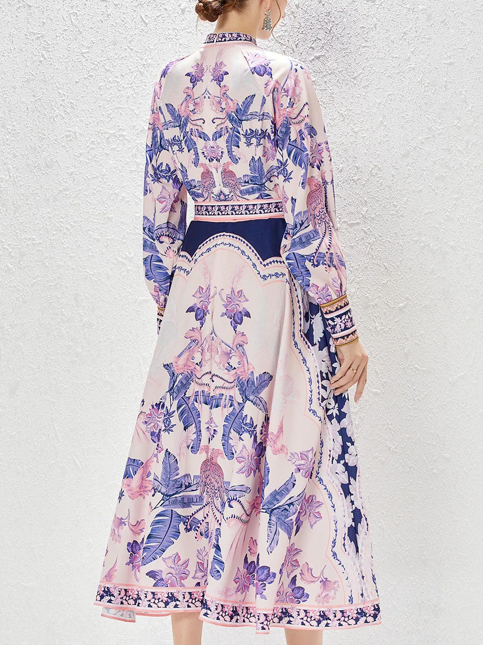 Purple Half Turtleneck Long Sleeve Bohemian Dress Maxi Dress