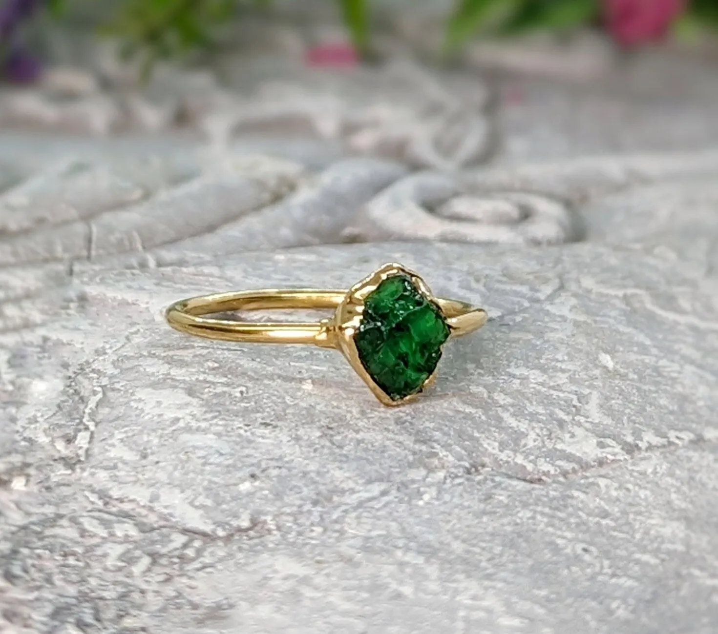 Raw green Garnet ring