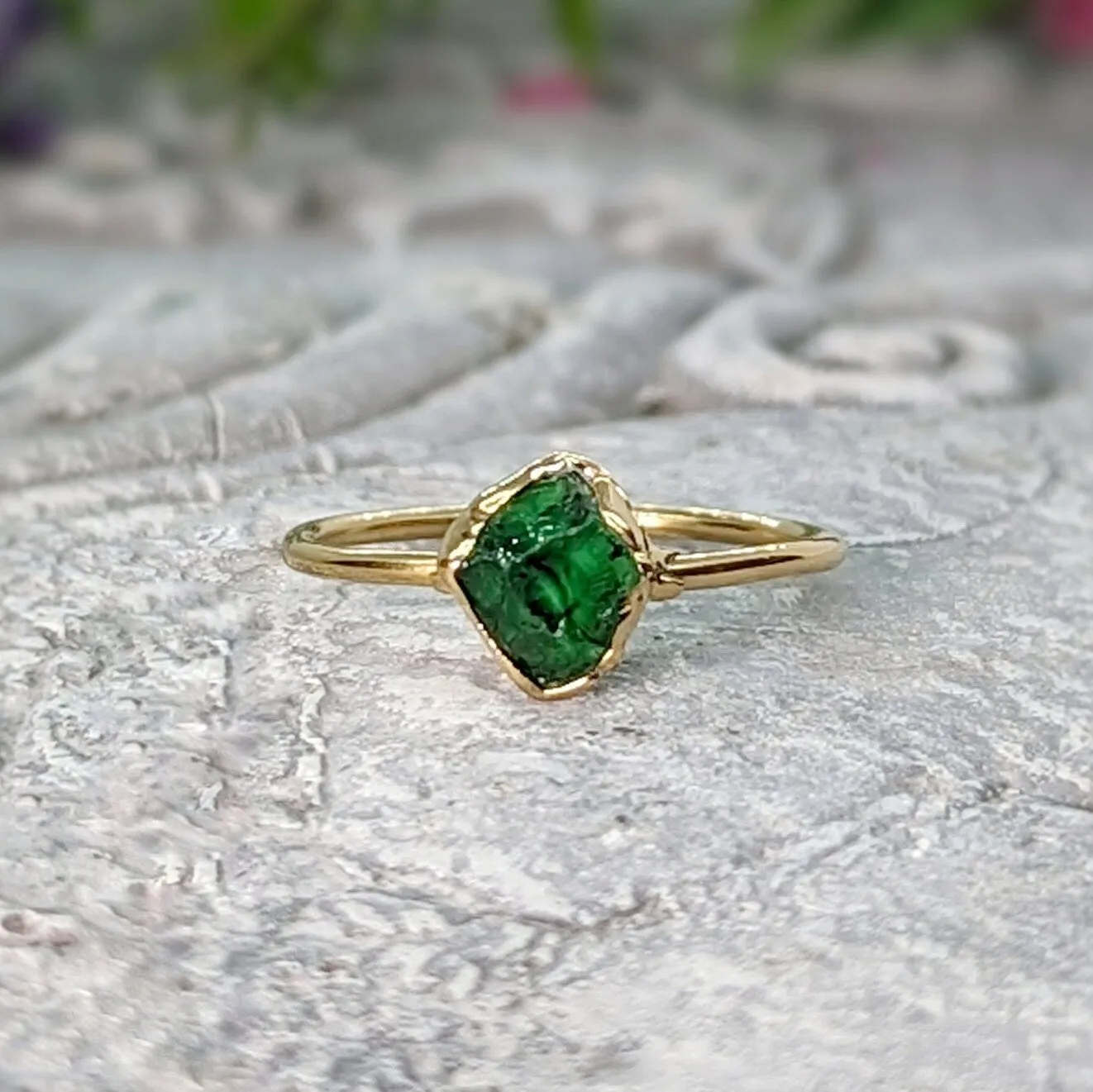 Raw green Garnet ring