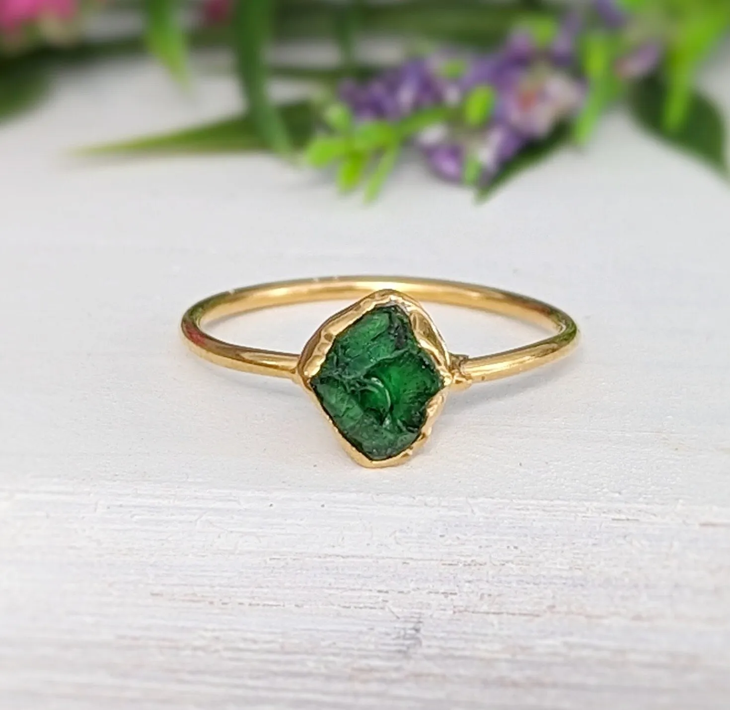 Raw green Garnet ring