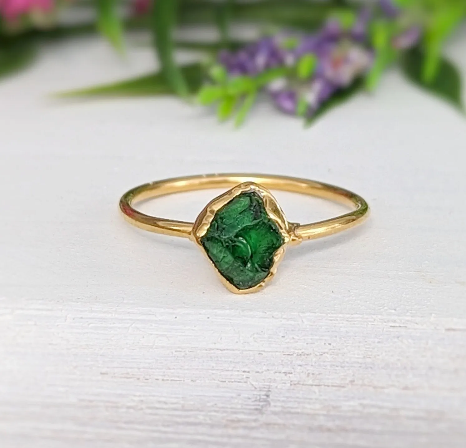 Raw green Garnet ring