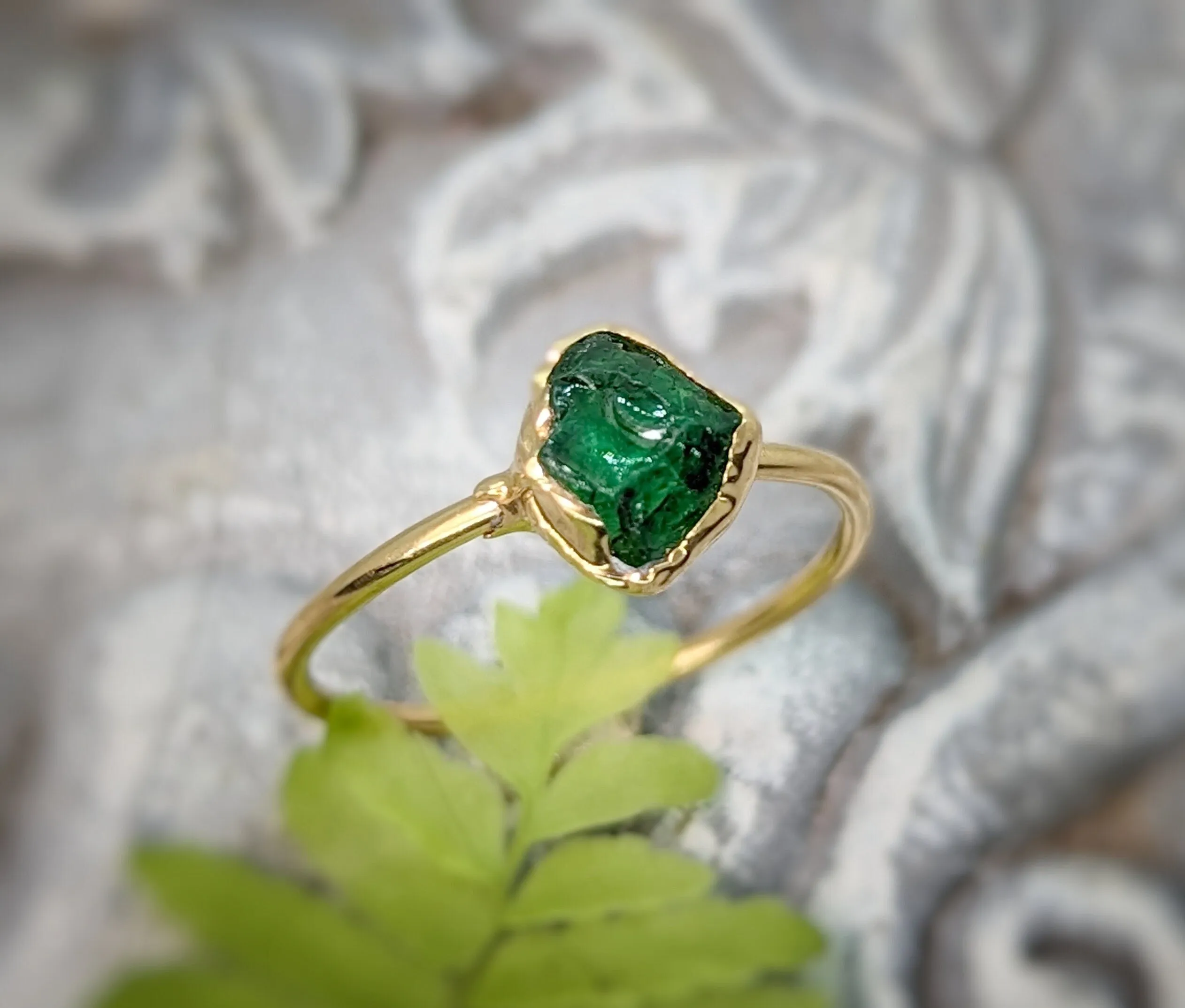 Raw green Garnet ring