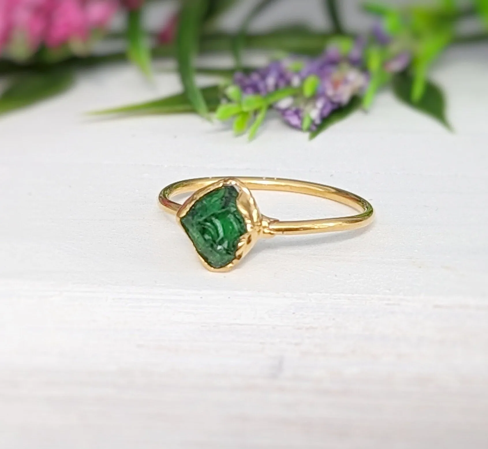 Raw green Garnet ring