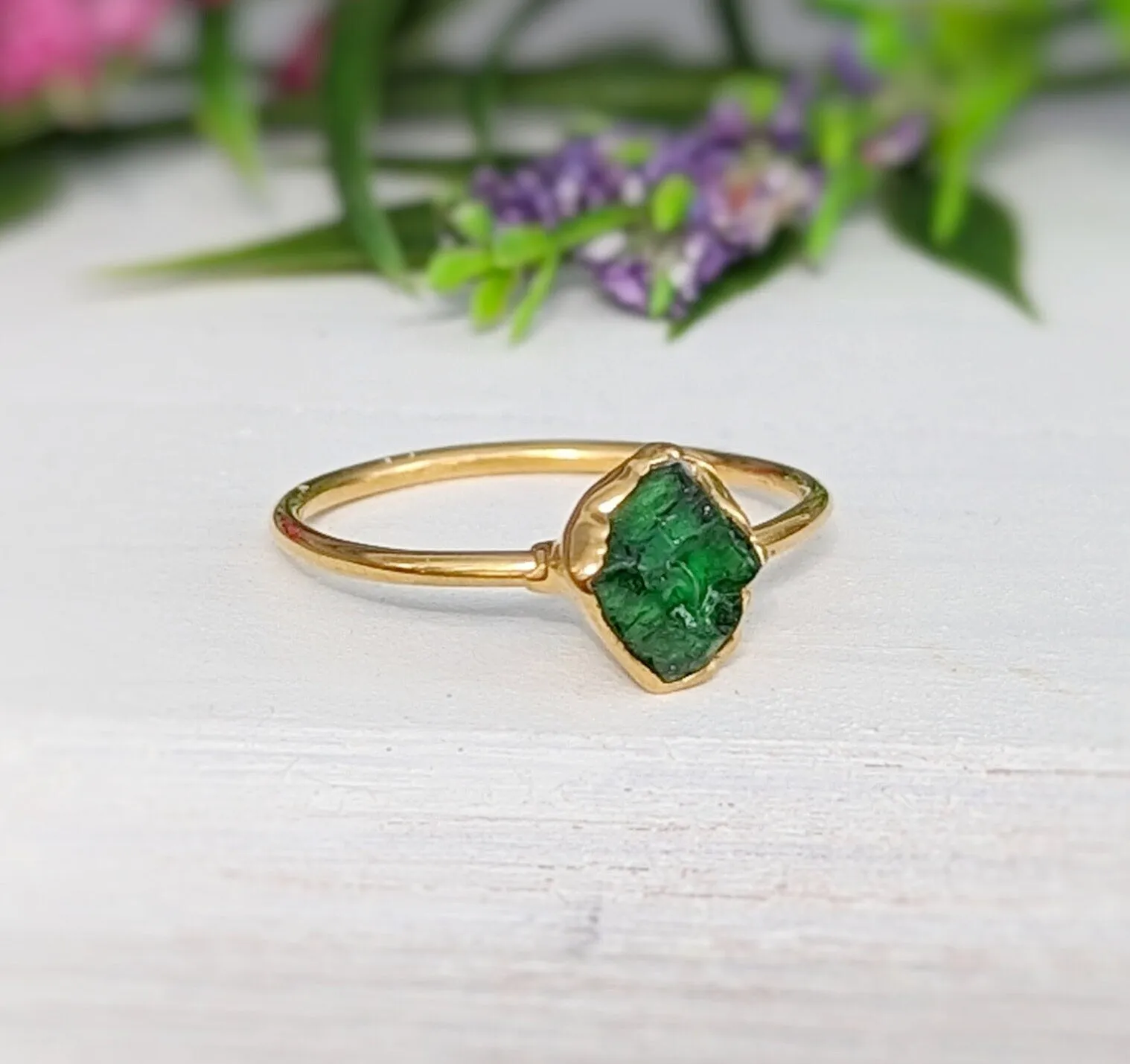 Raw green Garnet ring