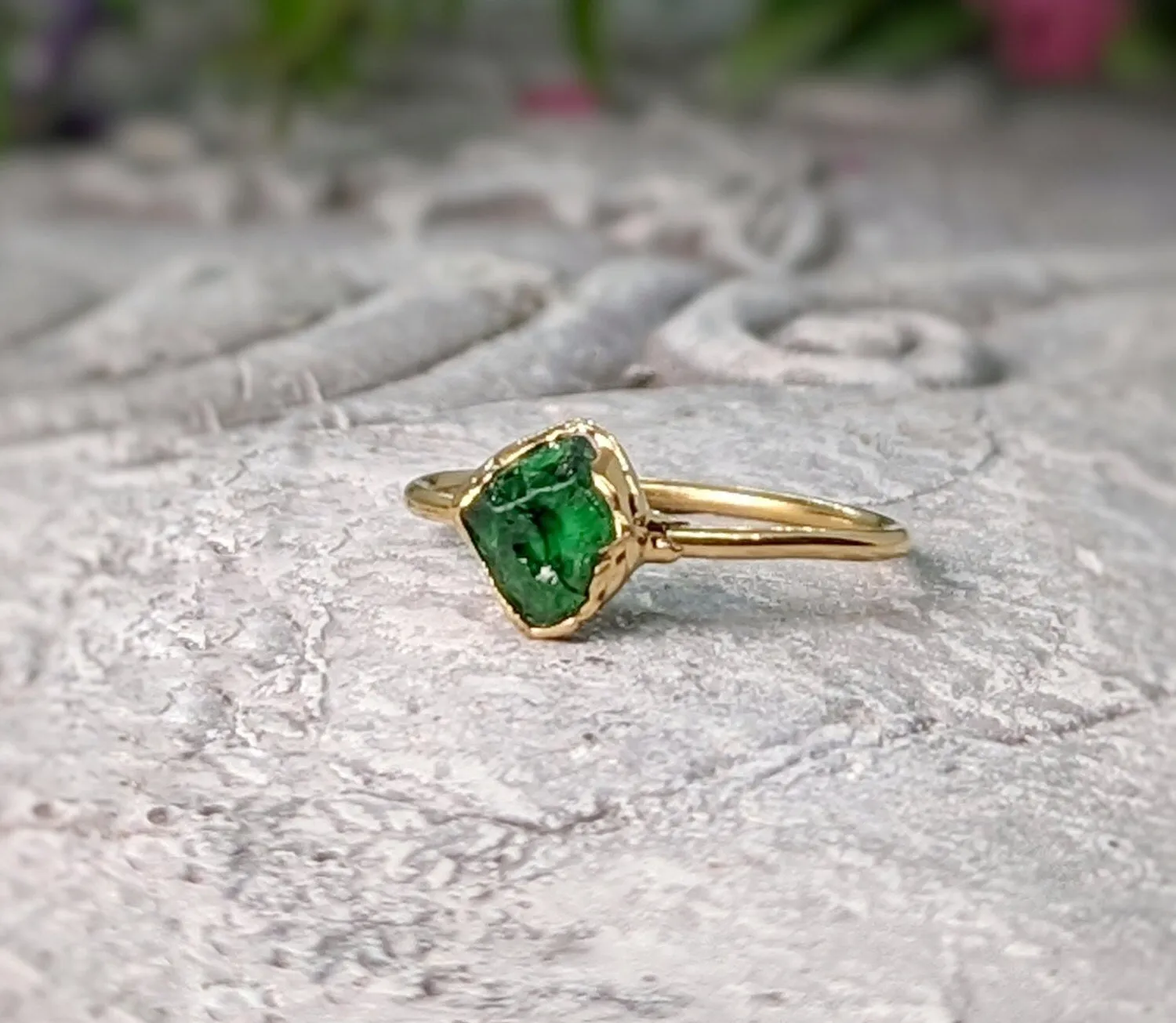 Raw green Garnet ring