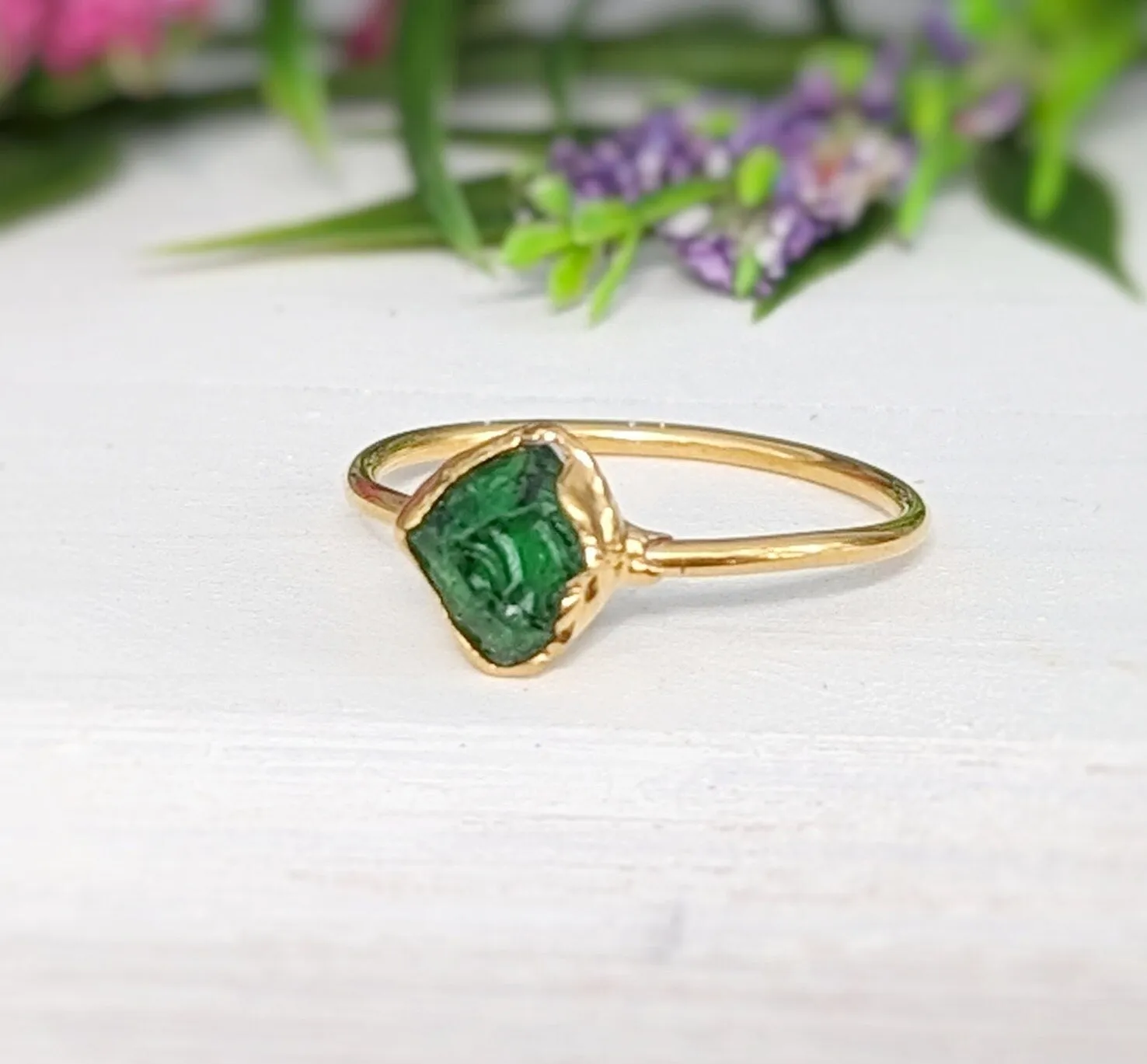 Raw green Garnet ring