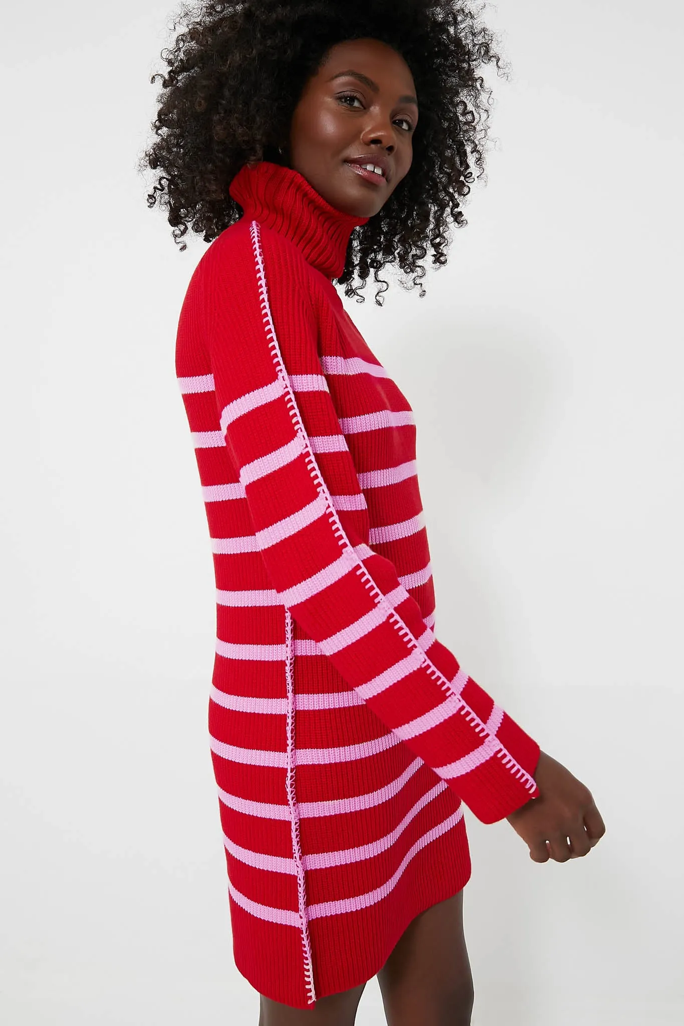 Red & Pink Striped Emsley Mini Sweater Dress