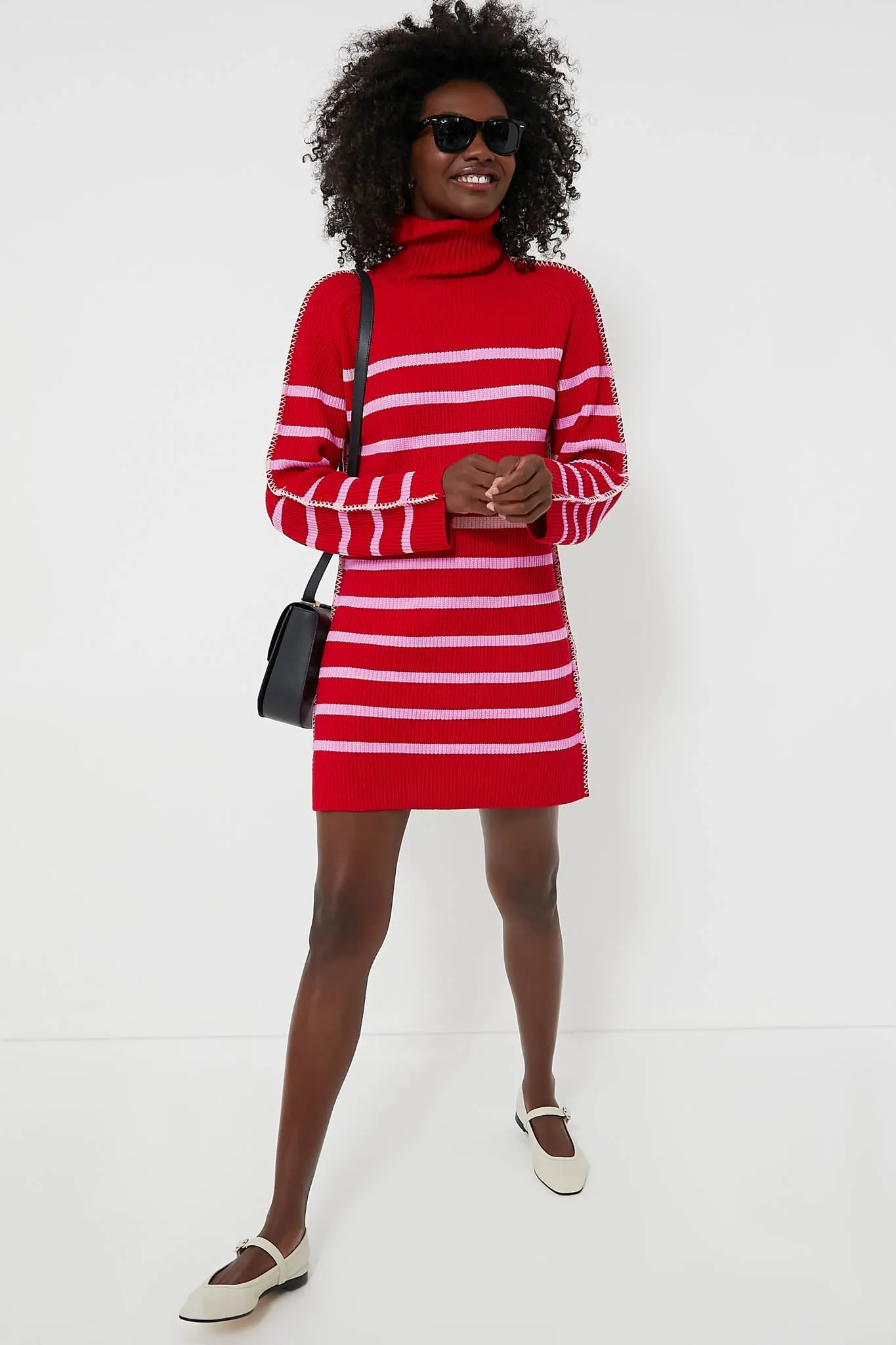 Red & Pink Striped Emsley Mini Sweater Dress