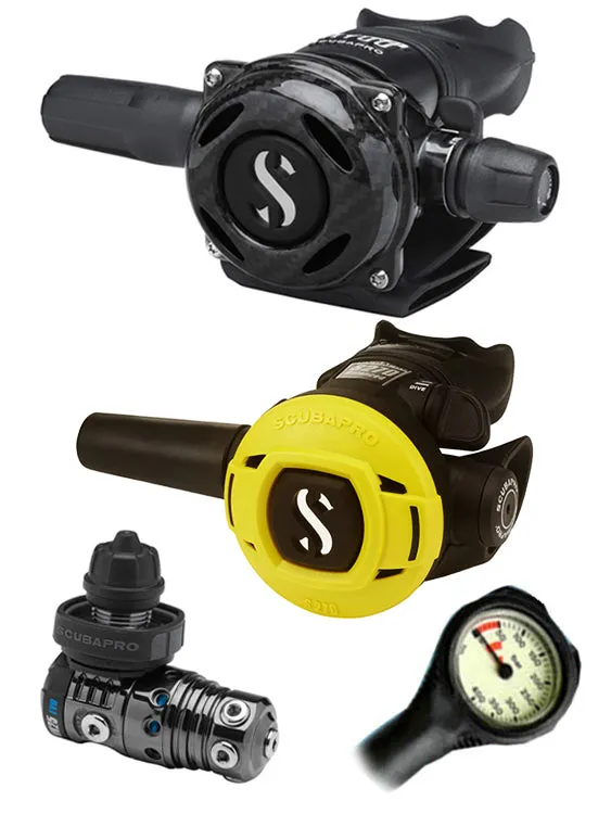 Scubapro Regulator Set: MK25 Evo Black Tech (DIN or Yoke) / A700 Carbon / Octopus & Free Termo Gauge