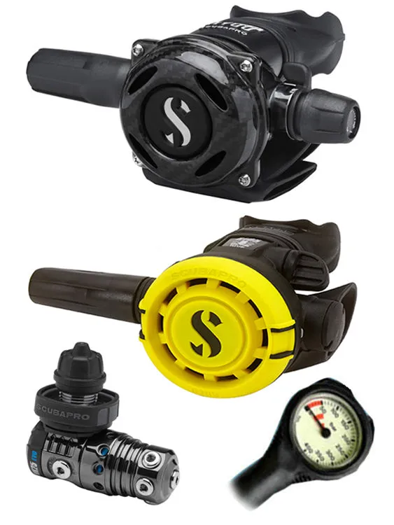 Scubapro Regulator Set: MK25 Evo Black Tech (DIN or Yoke) / A700 Carbon / Octopus & Free Termo Gauge