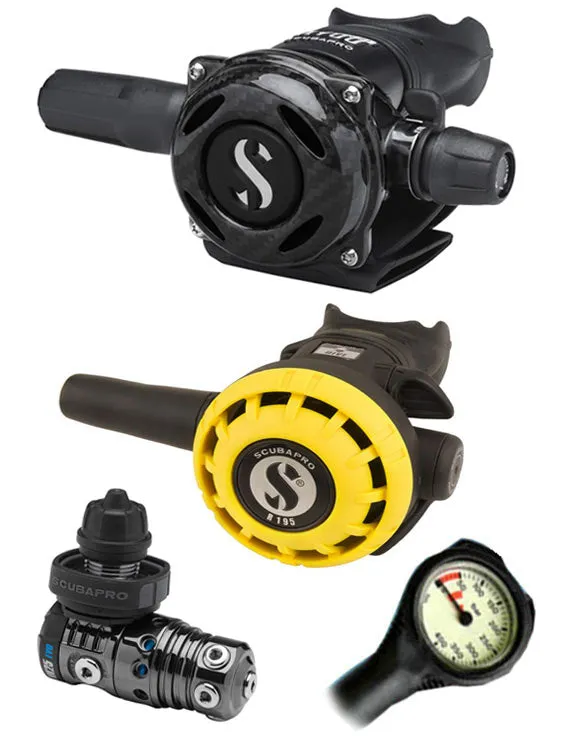 Scubapro Regulator Set: MK25 Evo Black Tech (DIN or Yoke) / A700 Carbon / Octopus & Free Termo Gauge