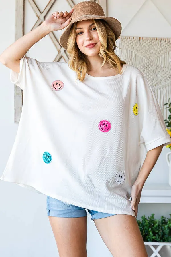 Smiley Face Oversized Tee