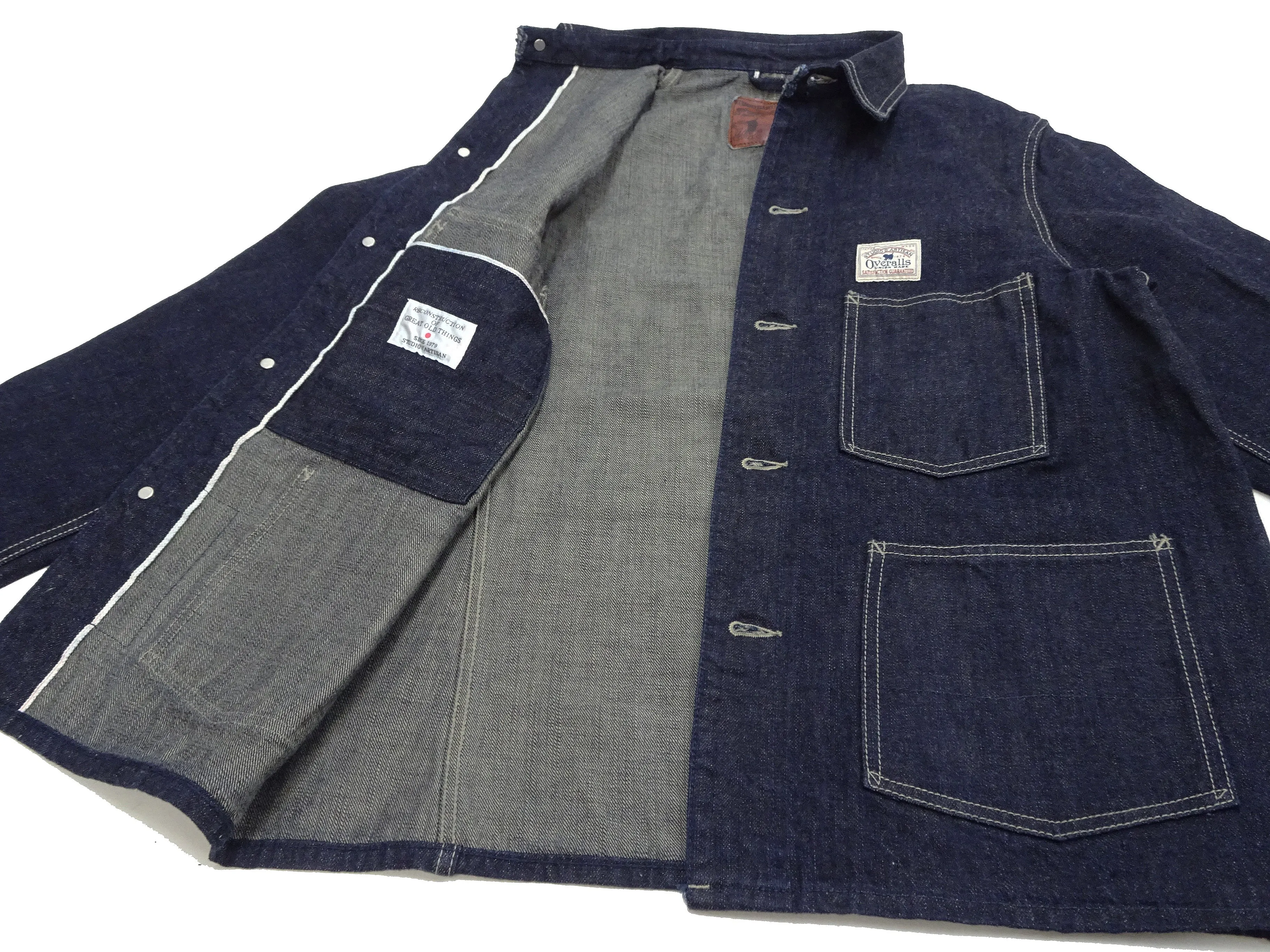 Studio D'artisan Denim Jacket Denim Chore Jacket Men's Unlined Denim Chore Coat Work Jacket D4506 Indigo One-Wash