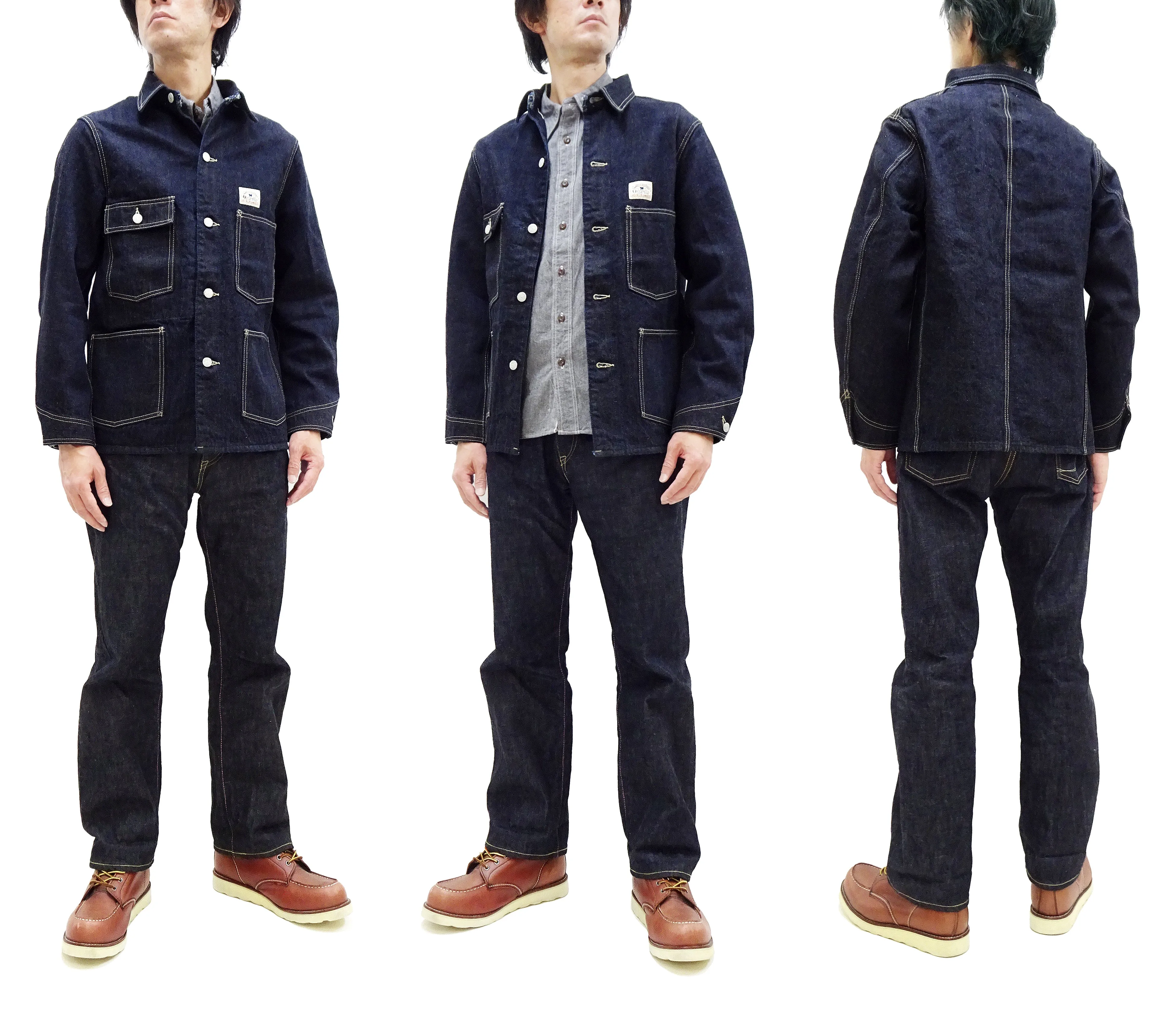 Studio D'artisan Denim Jacket Denim Chore Jacket Men's Unlined Denim Chore Coat Work Jacket D4506 Indigo One-Wash