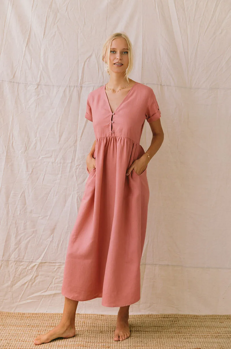 SUNSEEKER Midi Dress - dark blush linen