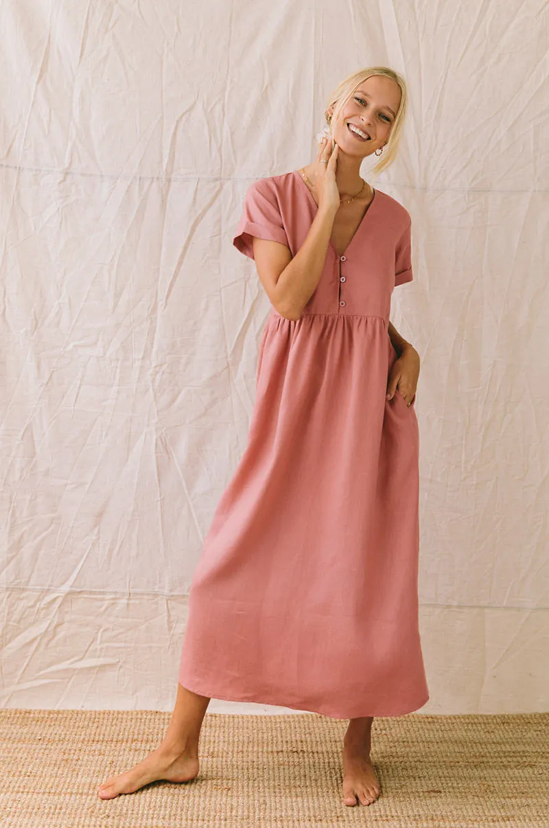 SUNSEEKER Midi Dress - dark blush linen