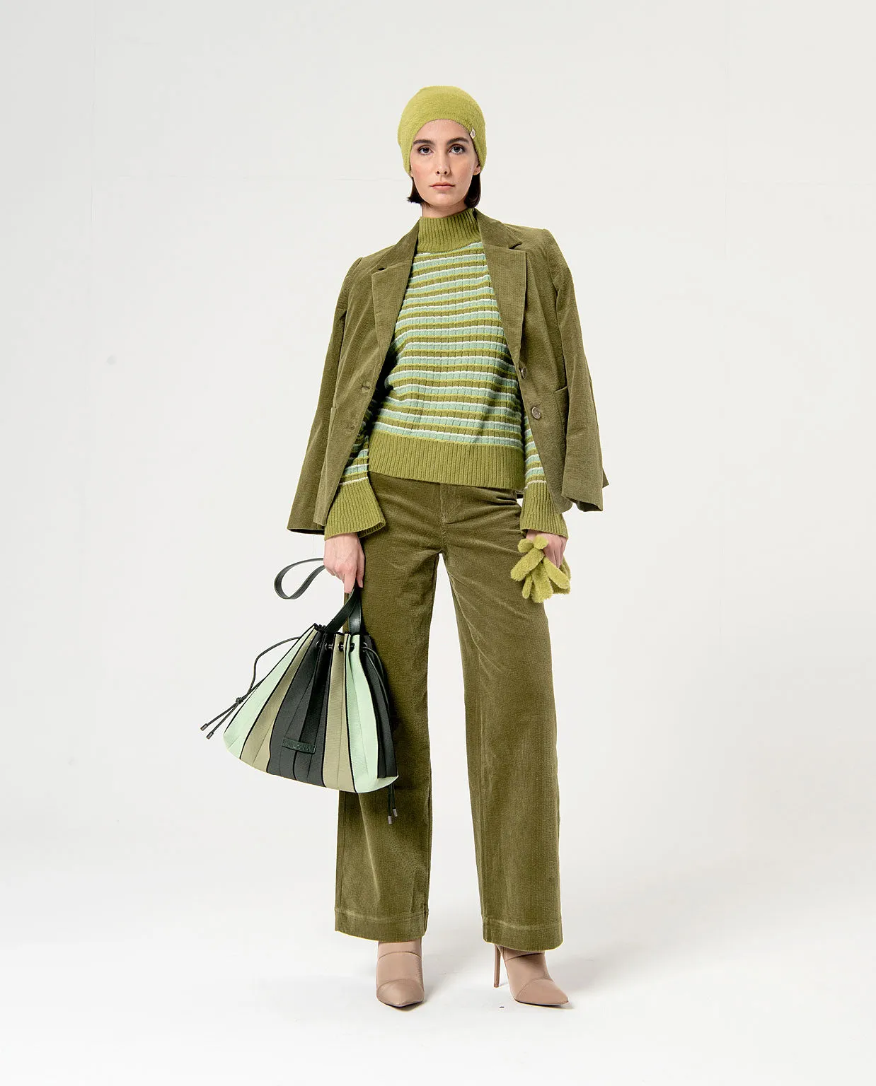 Surkana striped jumper turtleneck flared cuffs green