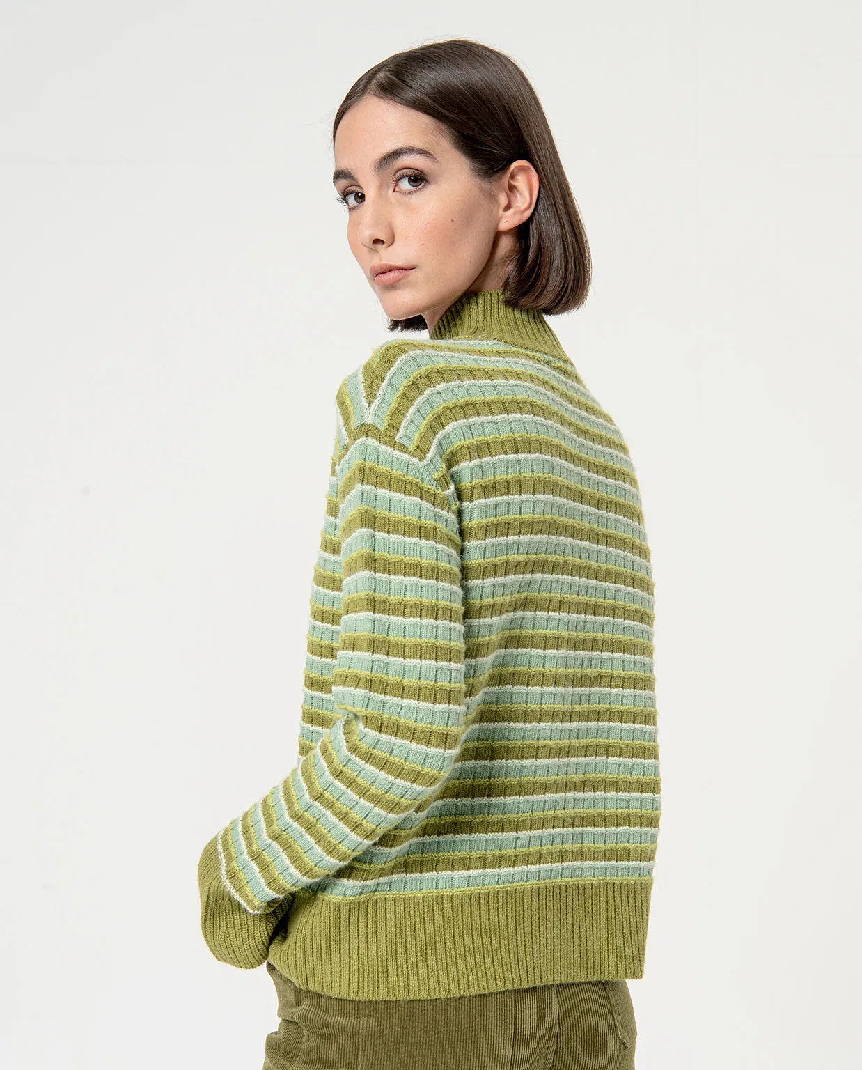 Surkana striped jumper turtleneck flared cuffs green