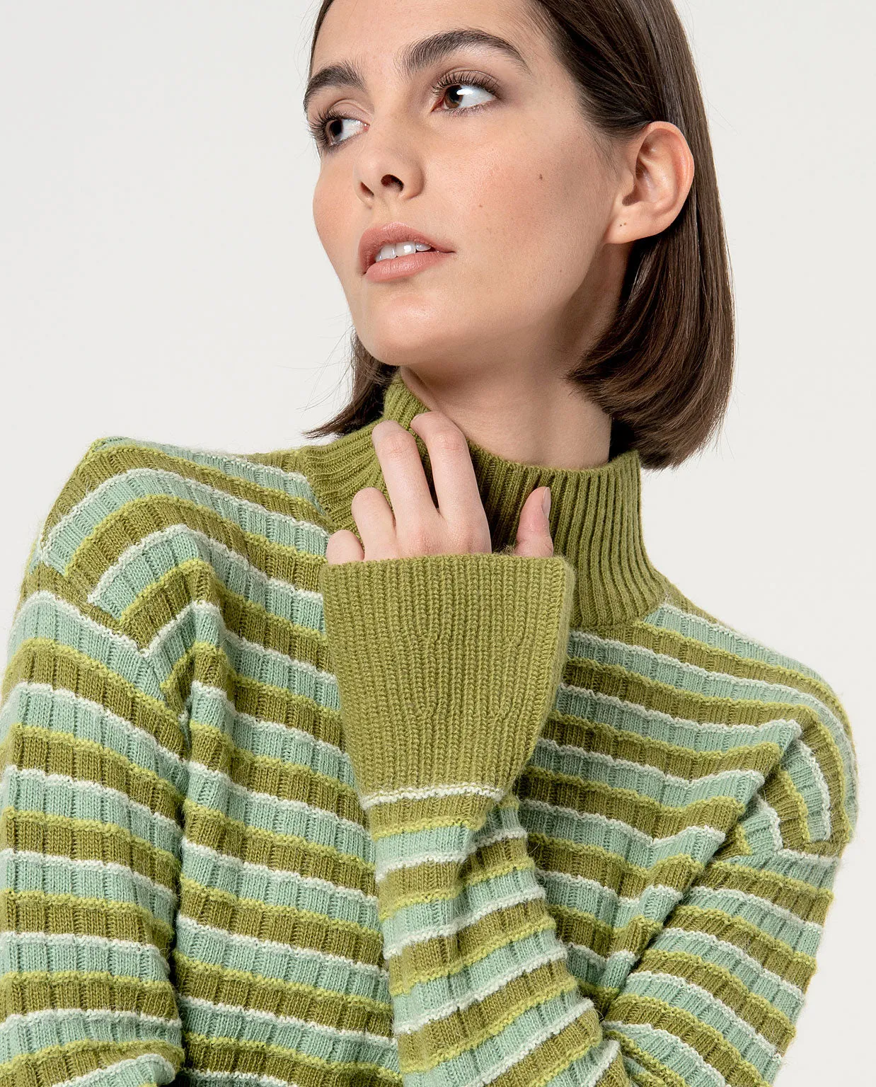 Surkana striped jumper turtleneck flared cuffs green