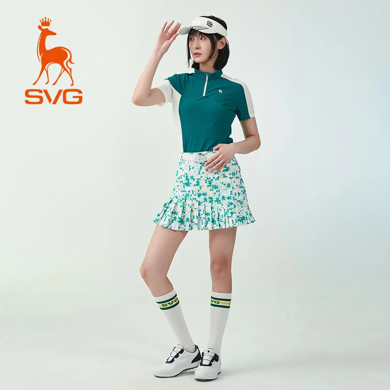 SVG Blue & Green Plaid Print Pleated Skirt