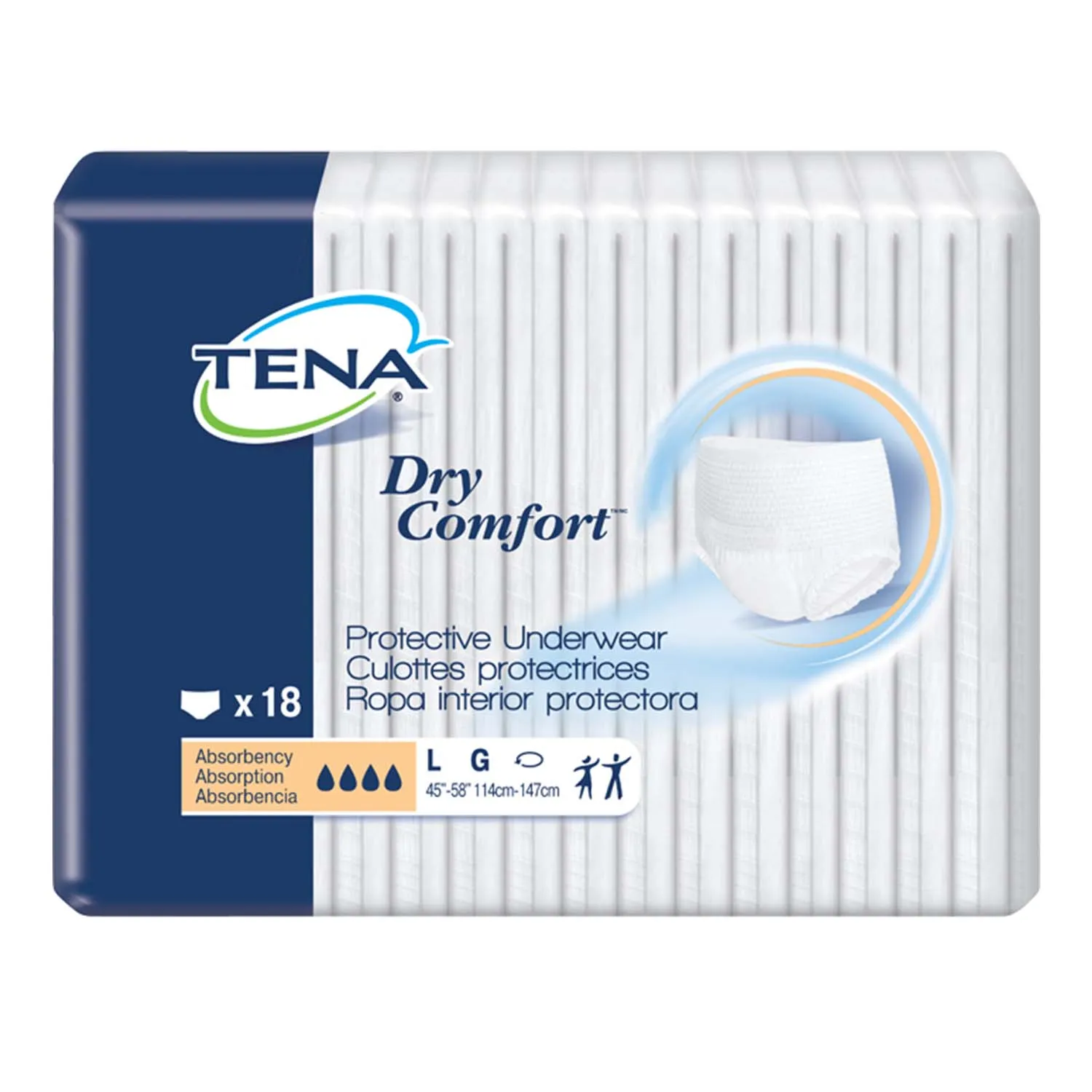 TENA Dry Comfort Protective Incontinence Underwear 45"- 58", Moderate Absorbency, Unisex, Large