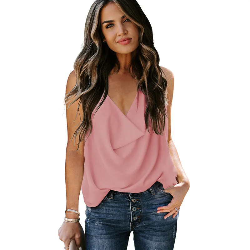 Top Loose V-neck Chiffon Tank Top Women