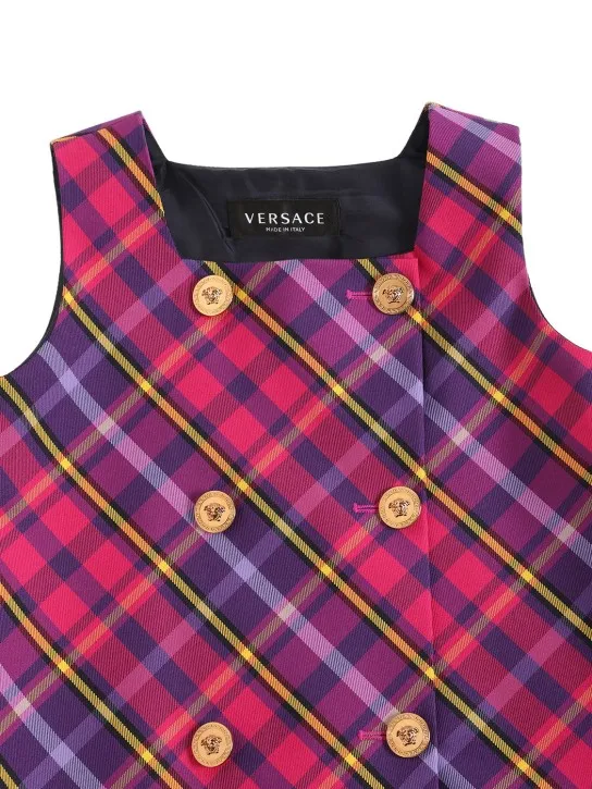 Versace   Tartan printed pleated flannel dress 