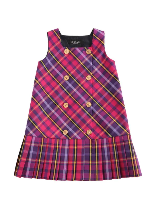 Versace   Tartan printed pleated flannel dress 