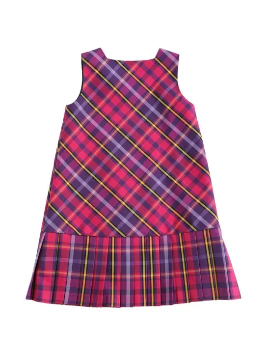 Versace   Tartan printed pleated flannel dress 