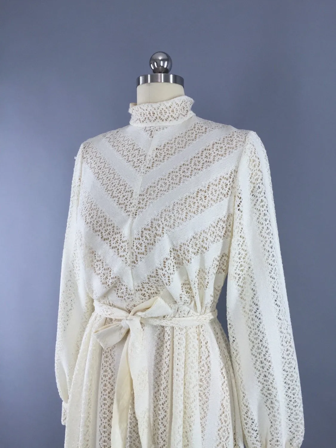 Vintage 1970s Lace Dress / Ivory Bohemian Wedding