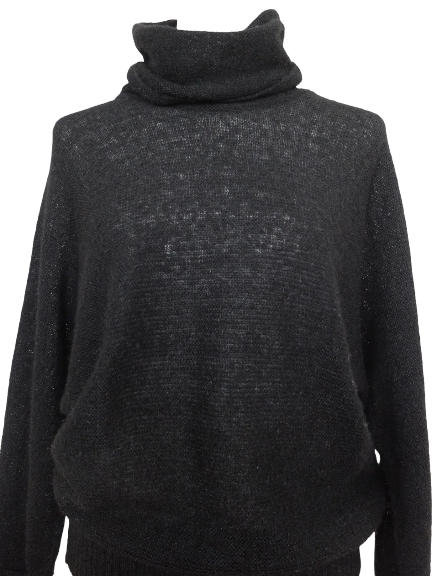 Vintage 70s Mohair Blend Mod Bohemian Hippie Grunge Black Solid Basic Thin Pullover Roll Neck Turtleneck Sweater Jumper | Size L