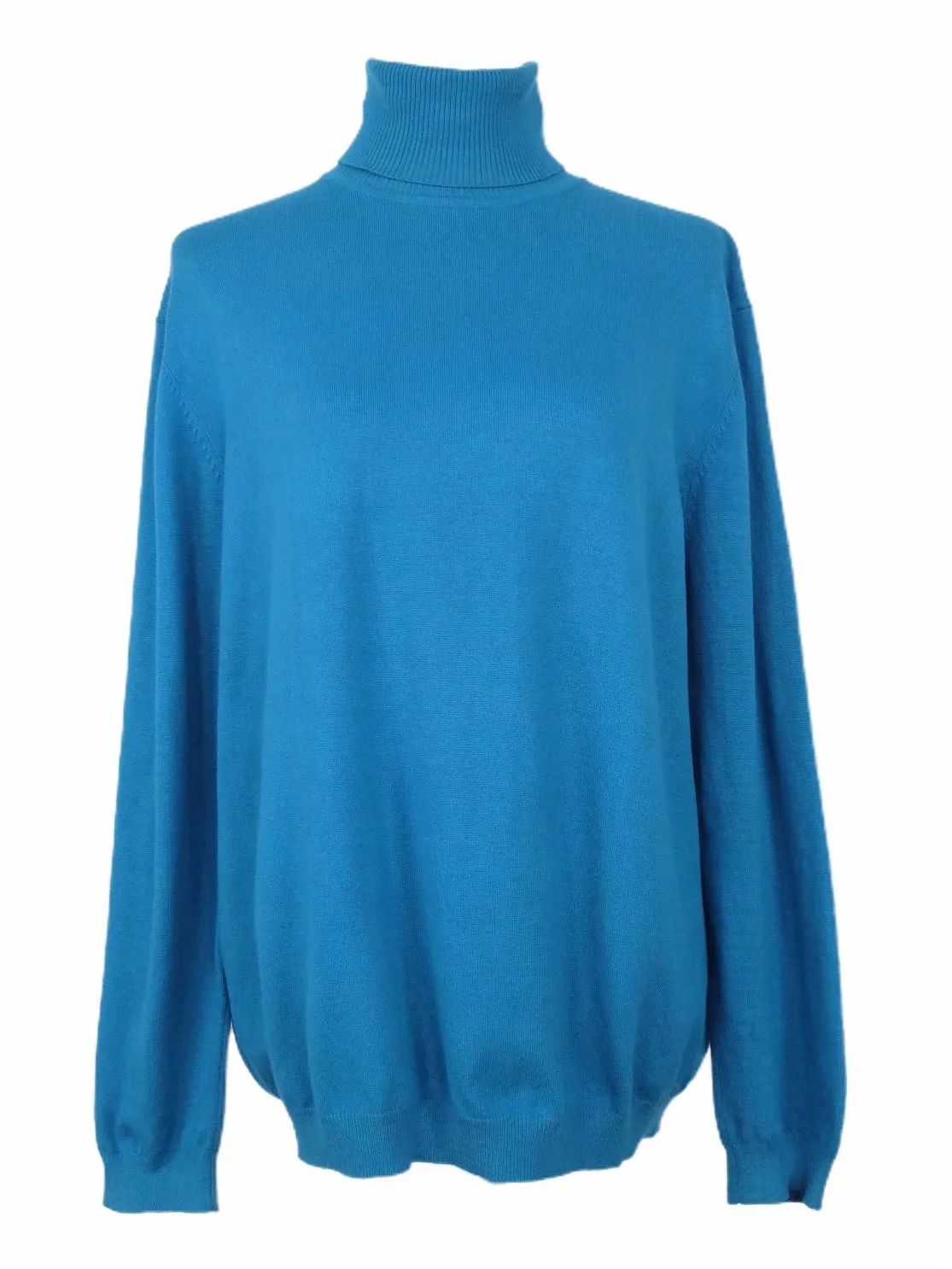 Vintage 90s Mod Bohemian Turquoise Blue Roll Neck Turtleneck Layering Pullover Knit Sweater Jumper | Size L-XL