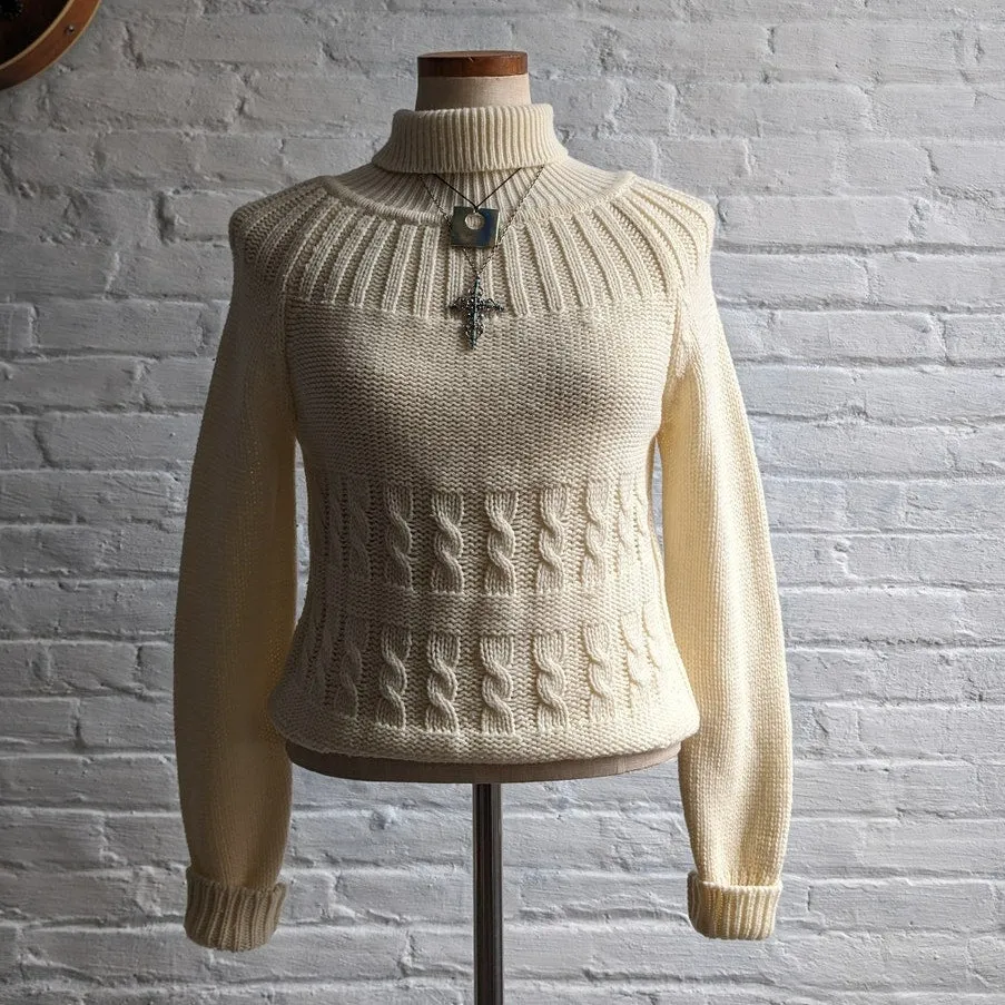 Vintage Cable Knit Turtleneck Sweater Minimalist Light Academia Fuzzy Femme Top