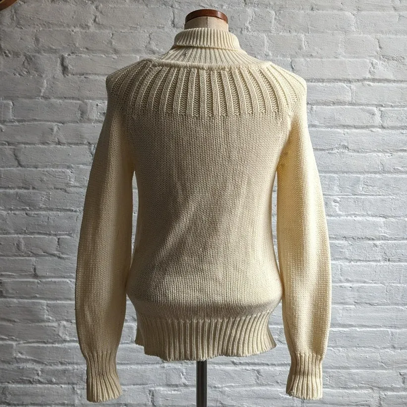 Vintage Cable Knit Turtleneck Sweater Minimalist Light Academia Fuzzy Femme Top