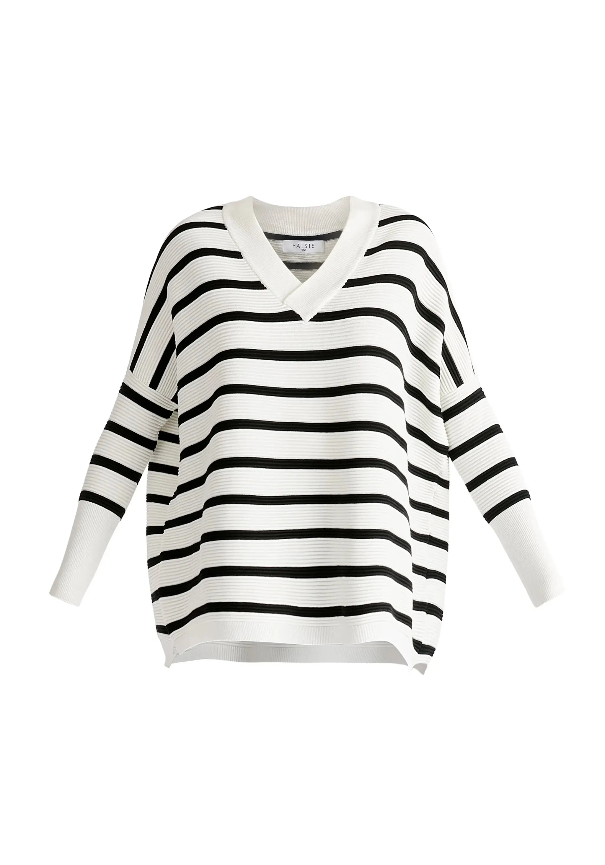 White and Black V-Neck Ribbed Jumper