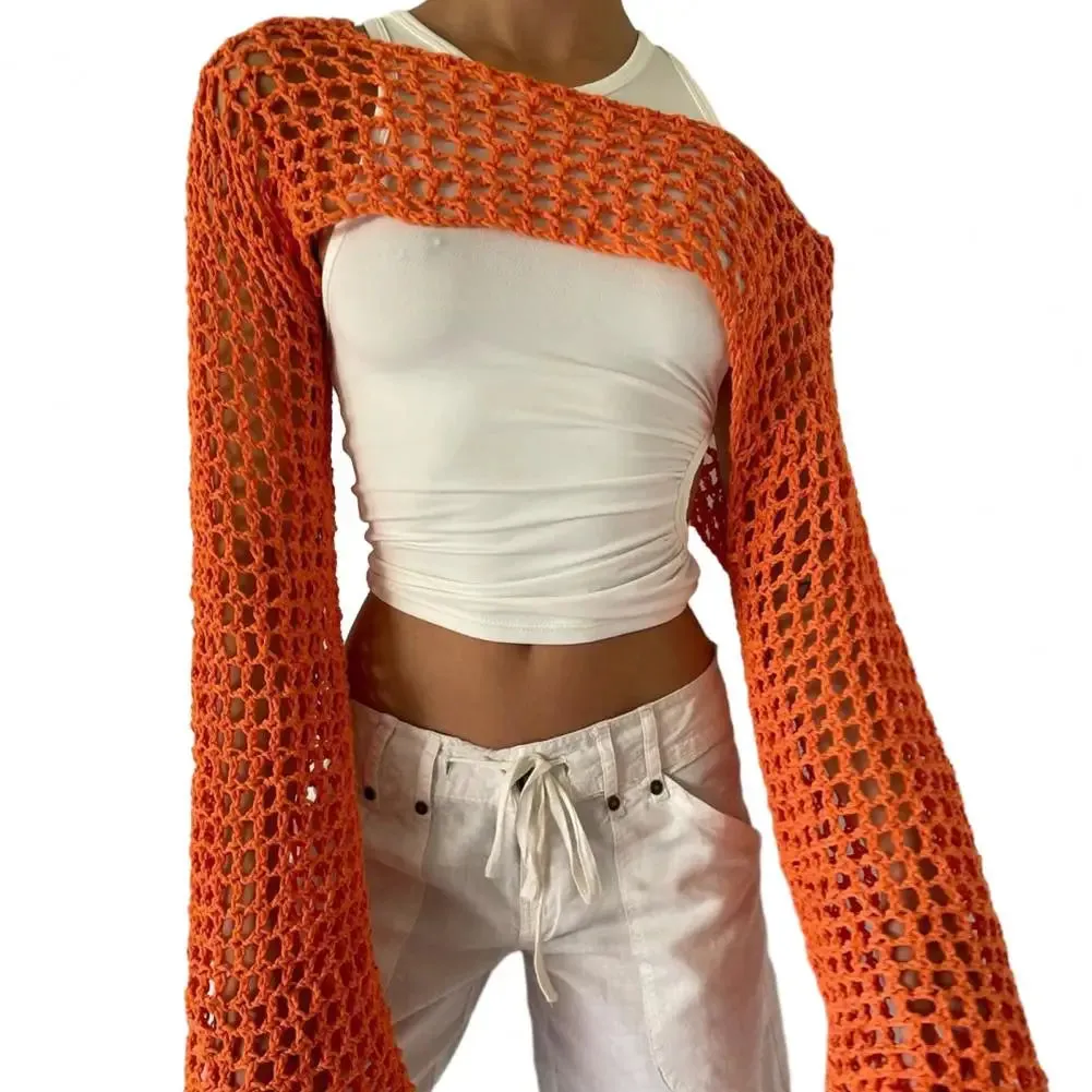 Women Sweater Cover Up Top Stylish Crochet Knit Hollow Out Blouse