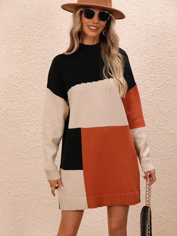 Women's Colour Block Longline Knit Jumper Dress