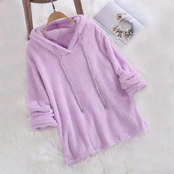 Women's Fleece Hoodie Solid Color Long Sleeve Sweatshirt