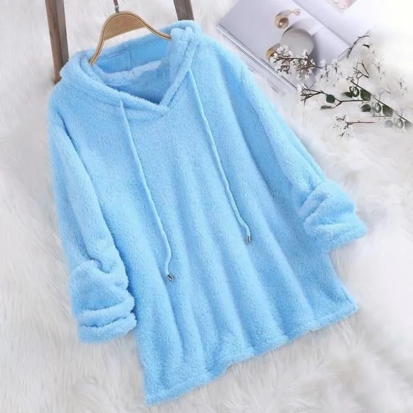 Women's Fleece Hoodie Solid Color Long Sleeve Sweatshirt