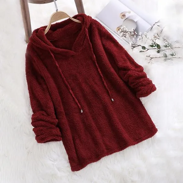 Women's Fleece Hoodie Solid Color Long Sleeve Sweatshirt