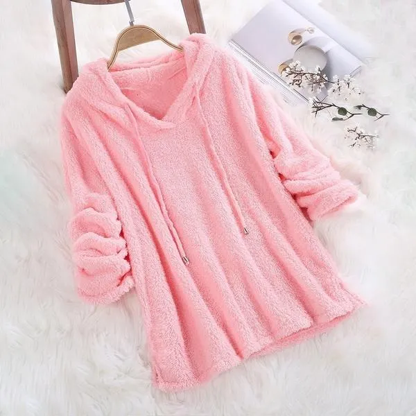 Women's Fleece Hoodie Solid Color Long Sleeve Sweatshirt