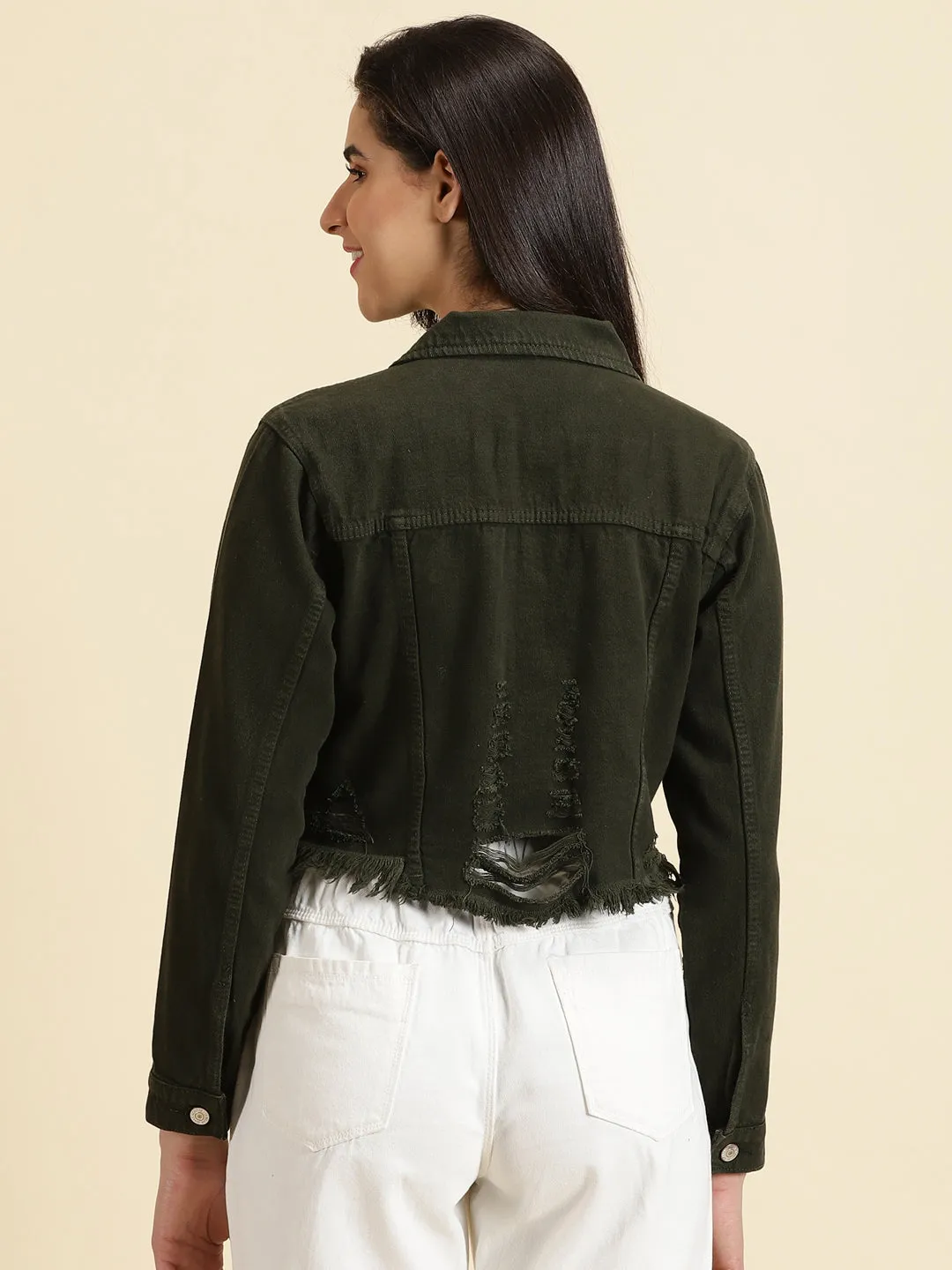 Women's Olive Solid Open Front Jacket