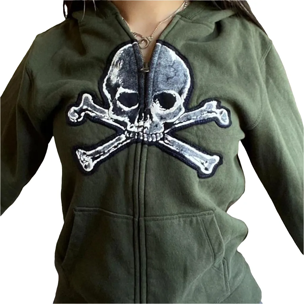 Women's Skull Thick Hooded Zipper Sweater Embroidered Jacket