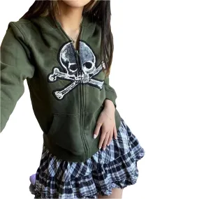 Women's Skull Thick Hooded Zipper Sweater Embroidered Jacket