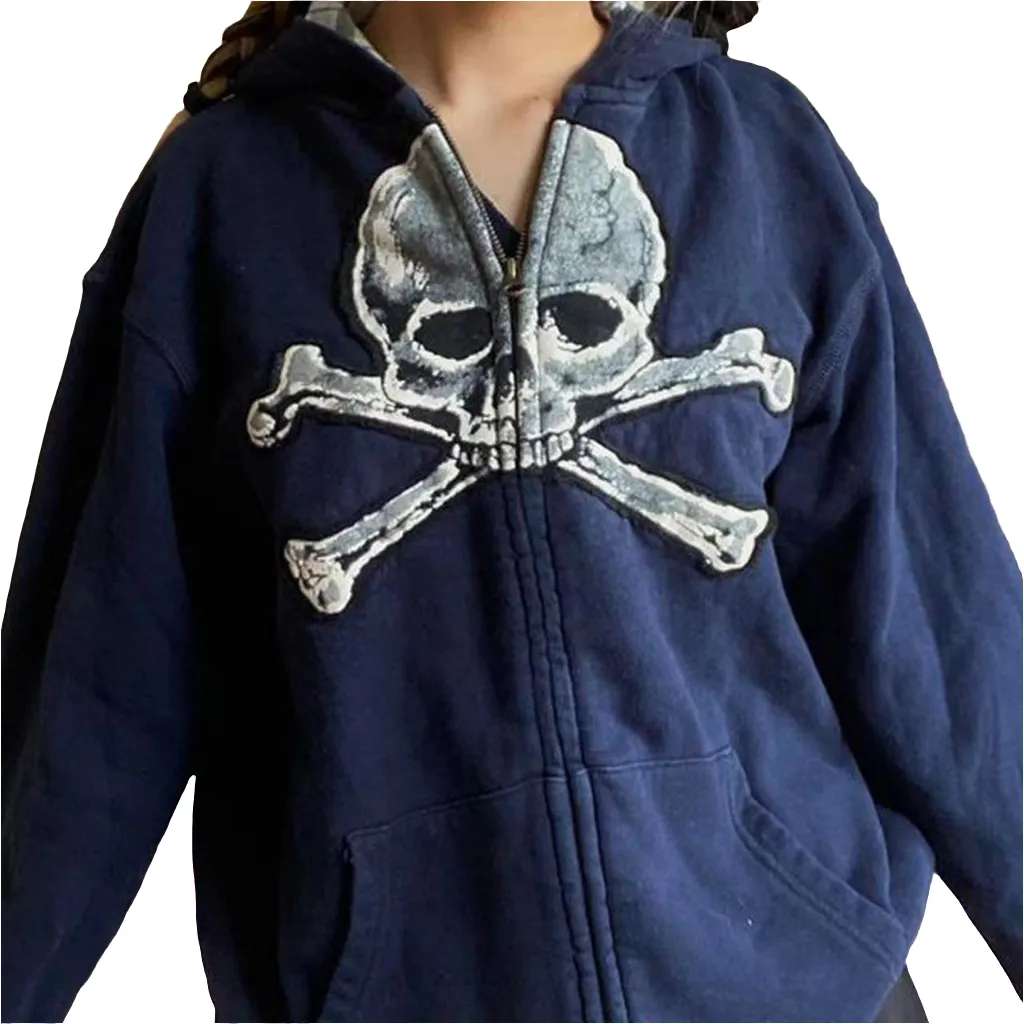 Women's Skull Thick Hooded Zipper Sweater Embroidered Jacket