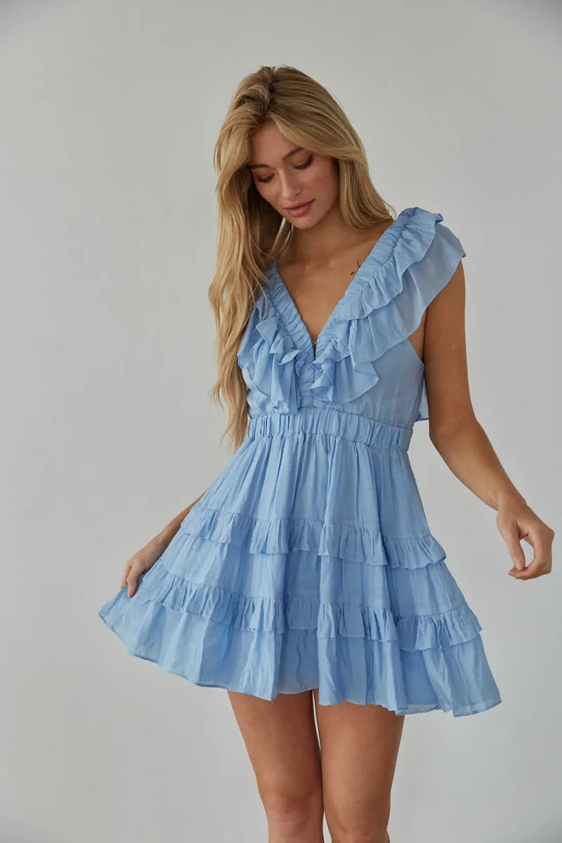 Xena Flutter Sleeve Babydoll Mini Dress